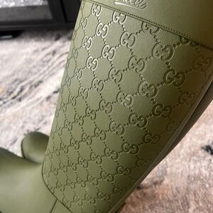 Gucci Olive Embossed Rain Boots